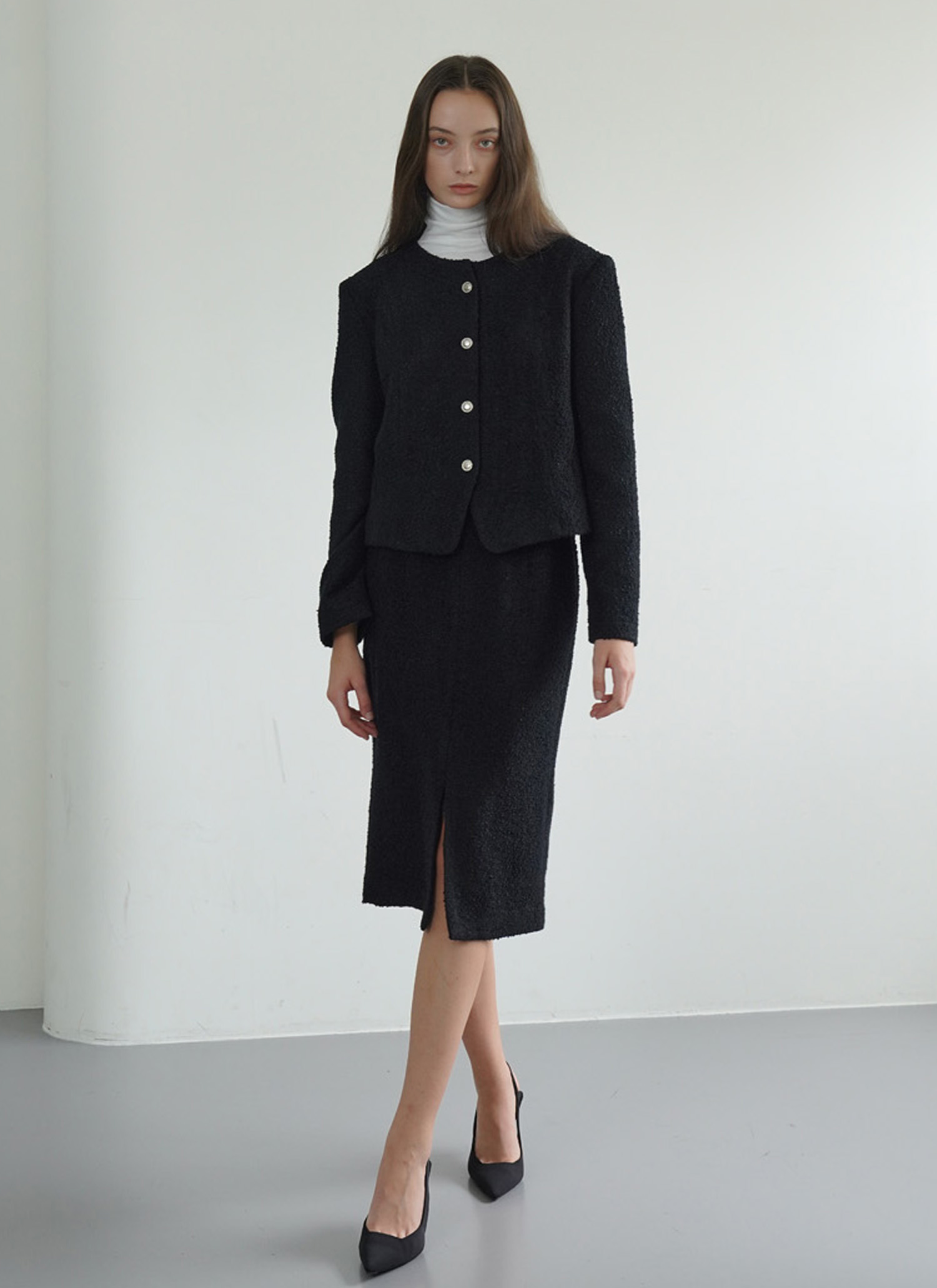 Modern black tweed skirt